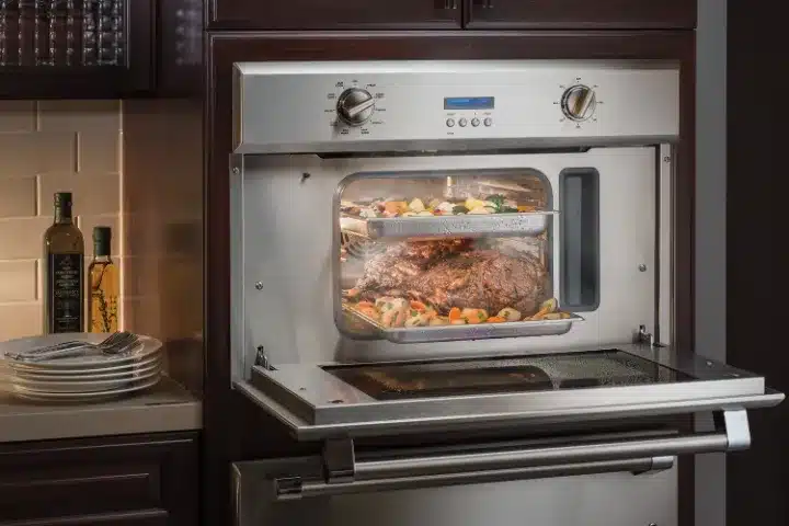 thermador pso301m steam oven steaming with food open